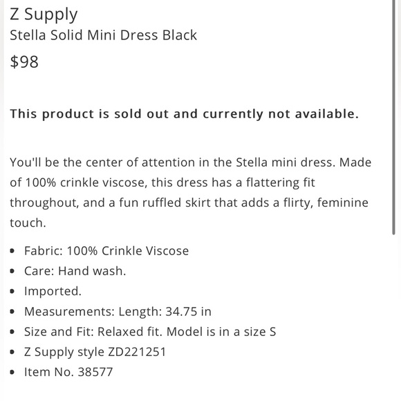 Z Supply Stella Solid Mini Dress in Black Size Small - Picture 12 of 13